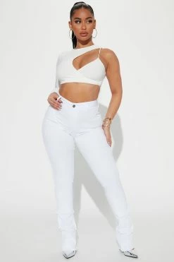 Fashion Nova See Me High Rise Stacked Straight Leg Jeans - White