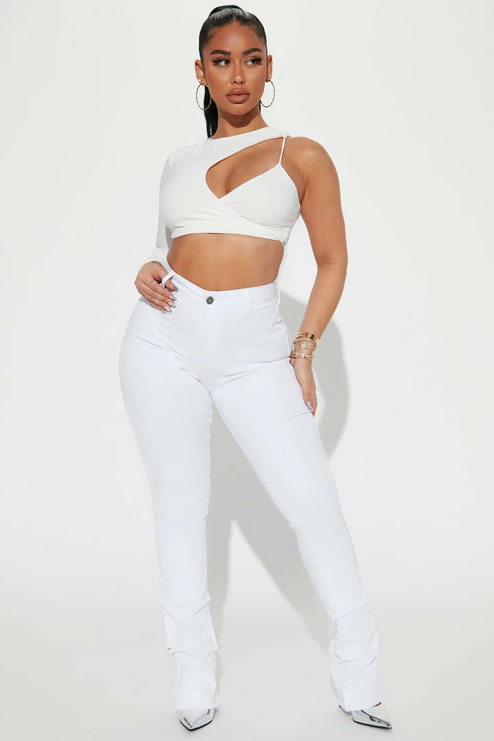 Outlet ๐ Fashion Nova See Me High Rise Stacked Straight Leg ๐ Jeans - White โค๏ธ 3 Fashion Nova See Me High Rise Stacked Straight Leg Jeans - White