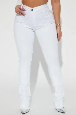 Fashion Nova See Me High Rise Stacked Straight Leg Jeans - White