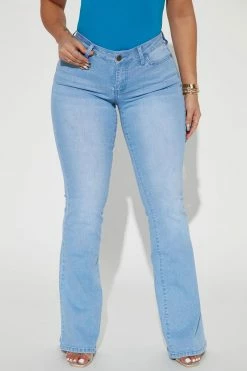 Fashion Nova Love Melissa Low Rise Flare Jean - Light Blue Wash Flare Jeans