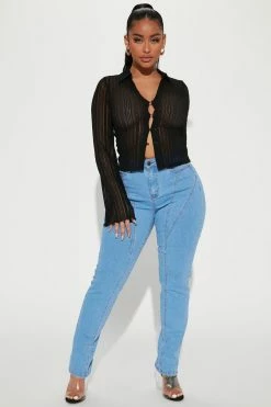 Fashion Nova Point Of View Stretch Slim Straight Jeans - Medium Wash Skinny Jeans