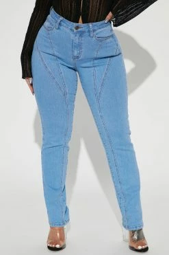 Fashion Nova Point Of View Stretch Slim Straight Jeans - Medium Wash Skinny Jeans