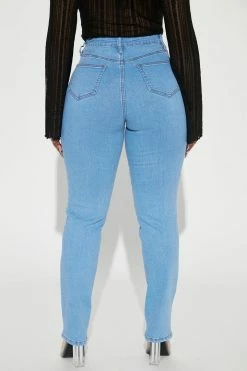 Fashion Nova Point Of View Stretch Slim Straight Jeans - Medium Wash Skinny Jeans