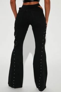 Fashion Nova Best Dressed Y2K Cut Out Flare Jeans - Black