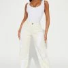 Fashion Nova Work In Progress High Rise Straight Leg Jean - Cream