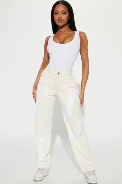 Fashion Nova Work In Progress High Rise Straight Leg Jean - Cream