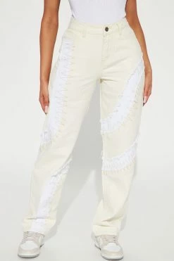 Fashion Nova Work In Progress High Rise Straight Leg Jean - Cream