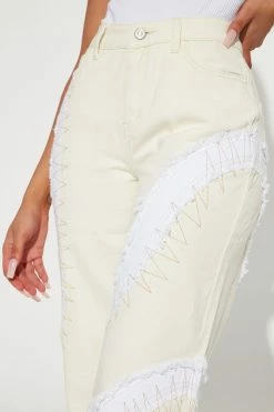 Fashion Nova Work In Progress High Rise Straight Leg Jean - Cream