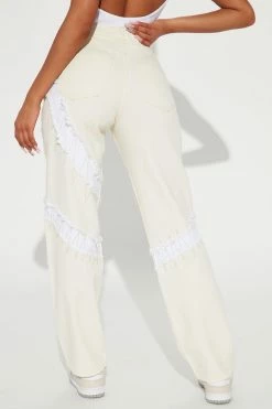 Fashion Nova Work In Progress High Rise Straight Leg Jean - Cream