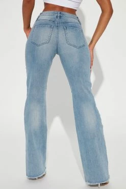 Fashion Nova Flare Jeans Southern Charm Distressed Flare Jean - Light Blue Wash