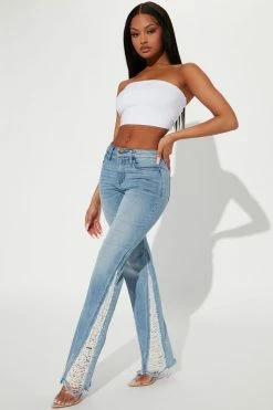 Fashion Nova Flare Jeans Southern Charm Distressed Flare Jean - Light Blue Wash