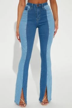 Fashion Nova Camilla Split Hem Bootcut Jeans - Medium Wash