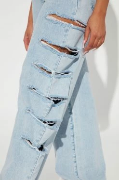 Fashion Nova Baggy Jeans City Streets Ripped Baggy Wide Leg Jean - Light Blue Wash
