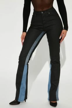 Fashion Nova Contrast Coated High Rise Stacked Flare Jeans - Black/combo