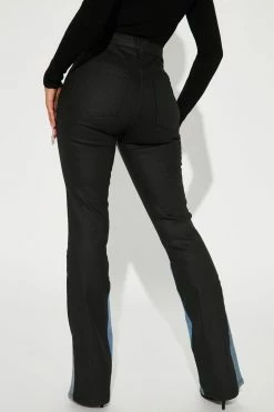 Fashion Nova Contrast Coated High Rise Stacked Flare Jeans - Black/combo