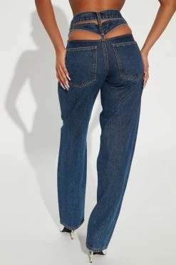 Fashion Nova Cut Out High Rise Straight Leg Jeans - Dark Wash