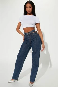 Fashion Nova Cut Out High Rise Straight Leg Jeans - Dark Wash