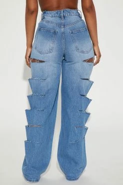 Hot Sale π Fashion Nova Don't Play With Me Crossover Slashed Straight Leg Jean - Medium Blue Wash Straight Leg π Jeans π 9 Fashion Nova Don't Play With Me Crossover Slashed Straight Leg Jean - Medium Blue Wash Straight Leg Jeans