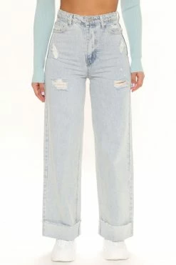 Fashion Nova Baggy Jeans All That Matters Straight Leg Jeans - Light Blue Wash