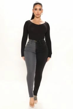 Fashion Nova Half And Half Contrast High Rise Skinny Jeans - Black/Grey
