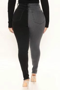 Fashion Nova Half And Half Contrast High Rise Skinny Jeans - Black/Grey