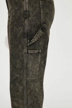 Fashion Nova On The Run Mid Rise Utility Jeans - Acid Wash Black Straight Leg Jeans