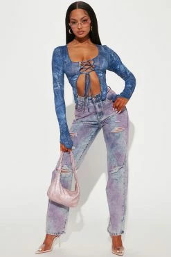 Fashion Nova Bad Behavior High Rise Straight Leg Jeans - Purple