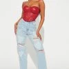 Fashion Nova Luv Ya High Rise Ripped Straight Leg Jeans - Light Blue Wash