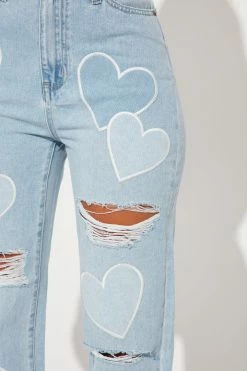 Fashion Nova Luv Ya High Rise Ripped Straight Leg Jeans - Light Blue Wash