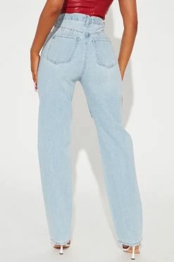 Fashion Nova Luv Ya High Rise Ripped Straight Leg Jeans - Light Blue Wash