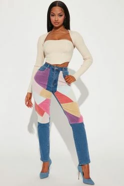 Fashion Nova Bits And Pieces High Rise Patchwork Mom Jeans - Medium Blue Wash