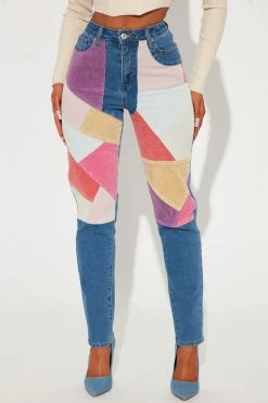 Fashion Nova Bits And Pieces High Rise Patchwork Mom Jeans - Medium Blue Wash