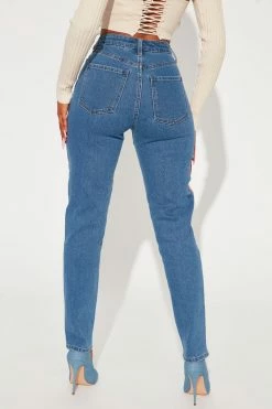 Fashion Nova Bits And Pieces High Rise Patchwork Mom Jeans - Medium Blue Wash
