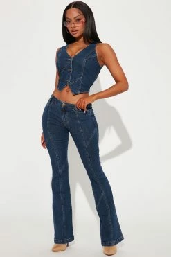 Fashion Nova Flare Jeans Ready For It Low Rise Flare Jean - Dark Wash