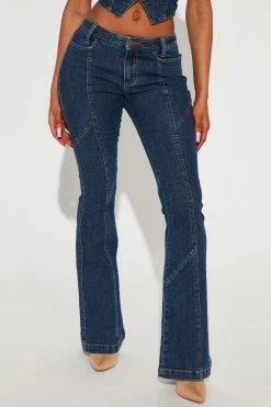 Fashion Nova Flare Jeans Ready For It Low Rise Flare Jean - Dark Wash