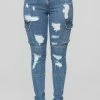 Fashion Nova Don't Push Me Cargo Jeans - Medium Blue Wash Skinny Jeans