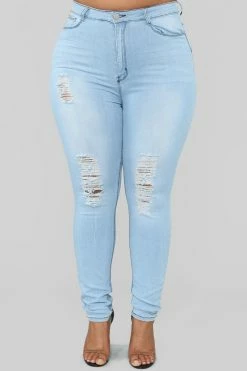 Fashion Nova Skinny Jeans On A Wave Jeans - Light Blue Wash