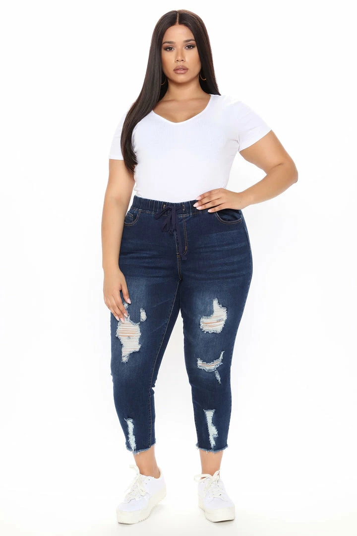 Fashion Nova Somewhat The Same Jogger Jeans - Dark Wash Skinny Jeans