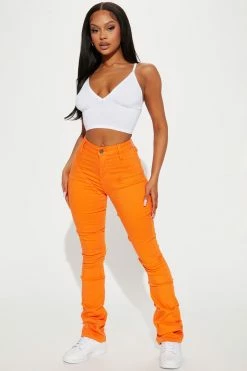 Fashion Nova See Me High Rise Stacked Straight Leg Jeans - Orange