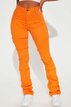 Fashion Nova See Me High Rise Stacked Straight Leg Jeans - Orange