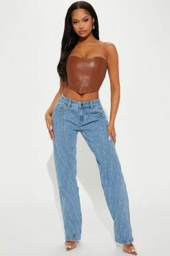 Fashion Nova Melissa Mid Rise Seamed Straight Leg Jean - Medium Blue Wash