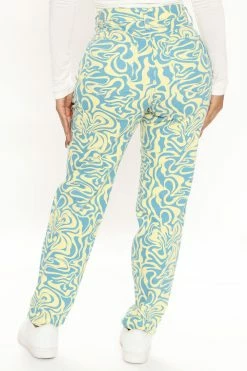 Fashion Nova Mod Babe Swirl Print Slim Straight Leg Jeans - Blue/combo