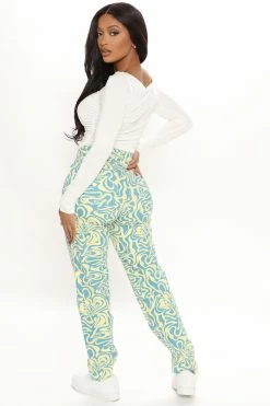 Fashion Nova Mod Babe Swirl Print Slim Straight Leg Jeans - Blue/combo