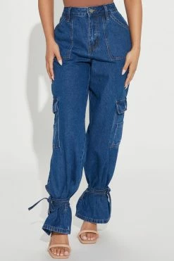 Fashion Nova Petite Spotlight Slouchy Ankle Tie Jeans - Dark Wash