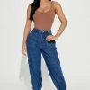 Fashion Nova Petite Spotlight Slouchy Ankle Tie Jeans - Dark Wash