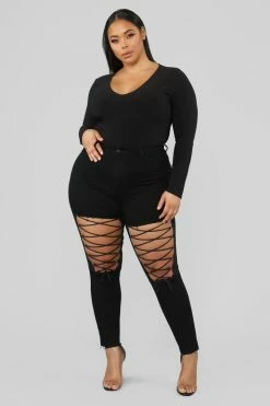 Fashion Nova Nicola High Rise Lace Up Skinny Jeans - Black