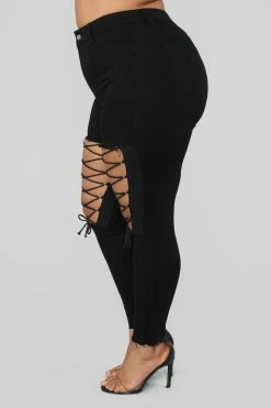 Fashion Nova Nicola High Rise Lace Up Skinny Jeans - Black