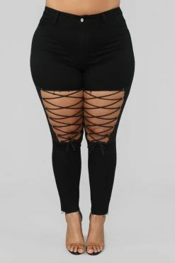 Fashion Nova Nicola High Rise Lace Up Skinny Jeans - Black