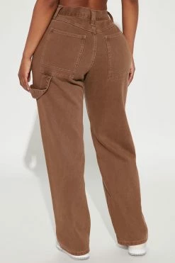 Fashion Nova Straight Leg Jeans Night Owl High Rise Straight Leg Utility Jeans - Brown