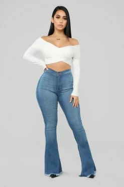 Fashion Nova Don't Break My Heart Flare Jeans - Medium Blue Wash